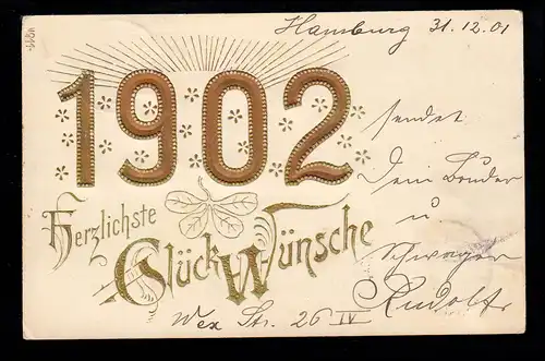 Nouvel An: année dorée 1902 Félicitations, HAMBURG 31.12.1901