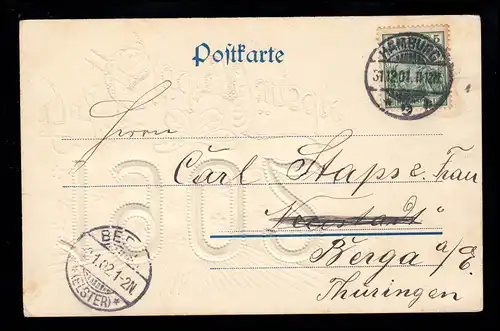 Präge-AK Neujahr: Vergoldete Jahreszahl 1902 Glückwünsche, HAMBURG 31.12.1901
