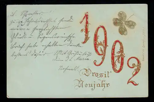 Glage-AK Nouvel An: année 1902 Glücksklee, Kladenkirchen (RHEINLAND) 31.12.01