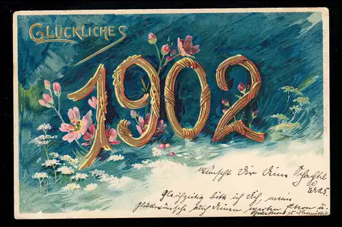 AK Nouvel An: Arbre doré 1902 avant fond des prairies, BORITZ 31.12.1901