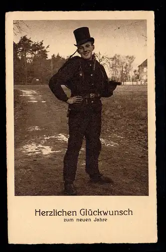 Foto-AK Neujahr: Lächelnder Schonsteinfeger, OBERODERWITZ (OBERLAUSITZ) 31.12.37