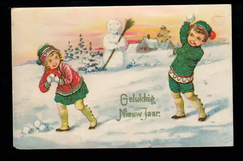 Pays-Bas AK Nouvel An: Filles et garçons à la bataille de boule de neige, couru