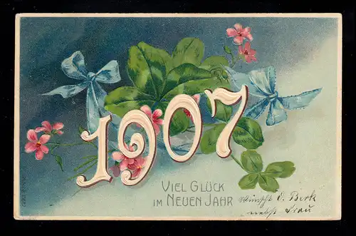 Nouveau jour: année 1907 Trèfle de bonheur avec boucles, DESSAU 31.12.1906