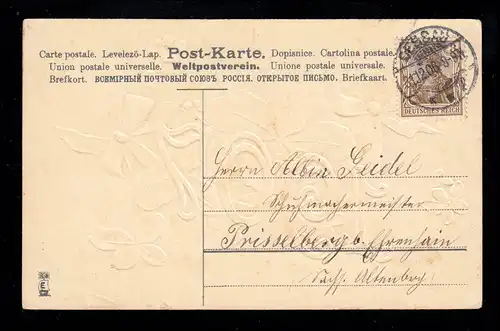 Präge-AK Neujahr: Jahreszahl 1907 Glücksklee mit Schleifen, DESSAU 31.12.1906