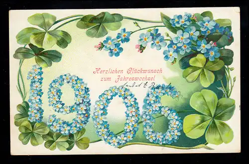 Nouvel An: année 1906 de violette avec trèfle chanceuse, HANNOVER 31.12.05