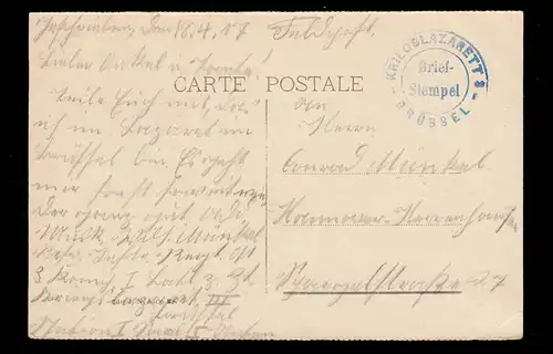 BS Kriegslazarett 3 Brüssel auf AK Brüssel Brouckère-Platz, geschrieben 18.4.17