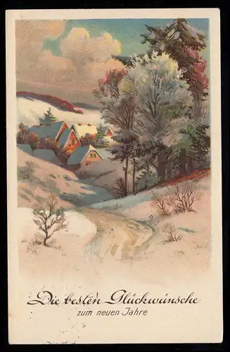 AK Nouvel An: Vue de la vallée sur le village en hiver, GLAUSAU 30.12.1933
