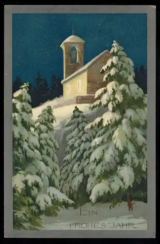 AK Neujahr: Dorfkirche mit Glocke bei Nacht, MÖCKMÜHL (WÜRTT.) 30.12.1938