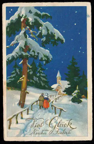 AK Neujahr: Dorfidylle - Auf dem Weg zur Kirche, SENGWARDEN / WILHELMSHAVEN 1936