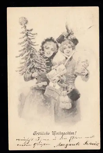 AK Noël: Deux femmes souriantes avec des cadeaux, BERLIN 61 - 24.12.1902