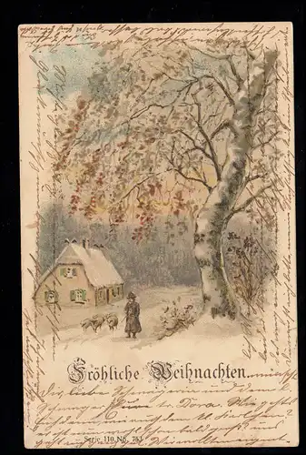 AK Weihnachten: Landschaft, Schäfer und Schafe, SUDERBRUG 23.12.02 nach UETZE