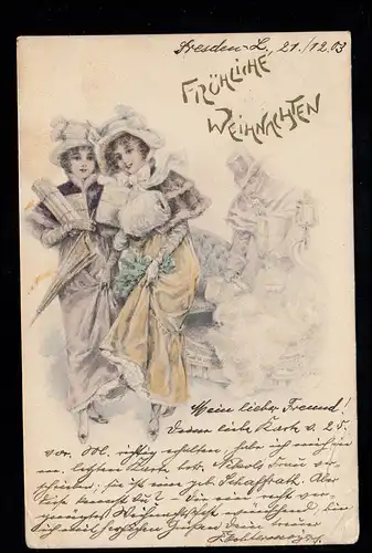 AK Noël: Deux femmes avec des cochers et des cadeaux, DRESDEN 21.12.1903