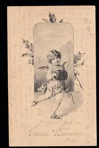 AK Weihnachten: Schlittschuhlaufender Engel WIEN 66 - 18.12.1900 nach PETERSDORF