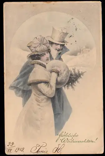 AK Weihnachten: Zwei Frauen im Wintermantel mit Muff, WIEN 60 - 23.12.1903