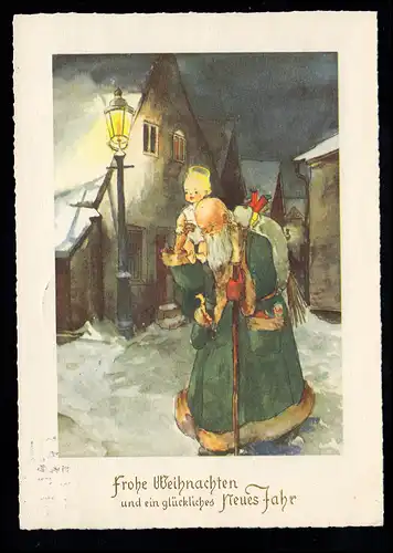 AK Noël: Père Noël avec des anges sur l'épaule, KÖLN 21.12.1954