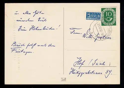 AK Noël: Père Noël avec deux anges sur les bras, LEUTHEN 1952