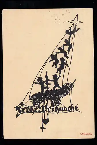 Scherenschnitt-AK Georg Plischke: Weihnachten - Engel tanzen, STEYR 23.12.1931
