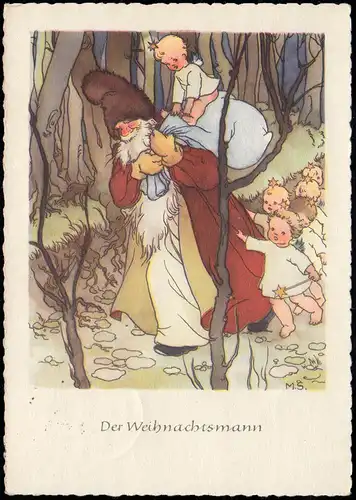 AK Noël: Margret Savelsberg - Père Noël avec Anges, HAMBURG 1951