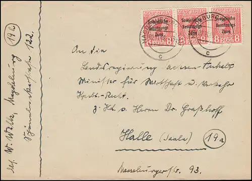 202A SBZ-Imprimet Triple MeF Telephone MAGDEBURG-BUCKAU 2.11.1948