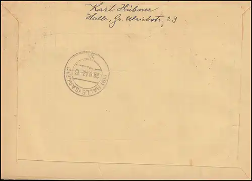 192ff SBZ-Aufdrucke mit 5 Werten auf Orts-R-Brief HALLE (SAALE) 7 - 27.9.1948