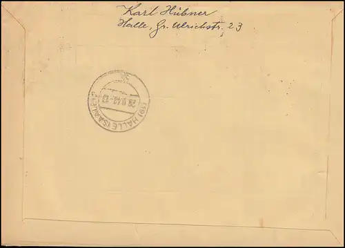 192ff impressions SBZ de 5 valeurs sur lettre R locale HALLE (SAALE) 7 - 27.9.1948