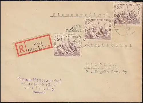 818 Hochseefischerei Fischer beim Netzeinholen MeF R-Ortsbrief LEISNIG 4.11.1961
