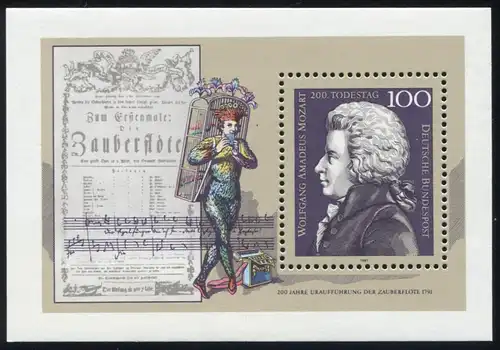 Block 26 Mozart 1991 mit PLF heller Strich unter GA von WOLFGANG