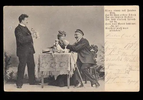 Lyrik-AK Eifersucht Gedicht Der lachende Herr Moos, BERLIN 17.1.1907