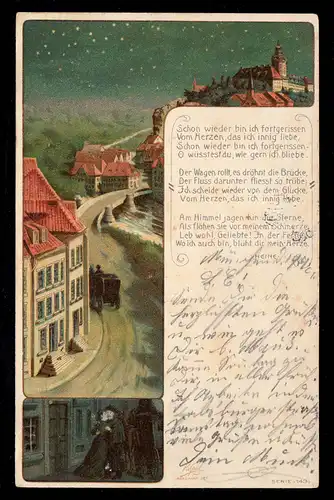 Lyrique AK Villeidylle nuit poème Voyage par Heinrich Heine, MUNICH 1901