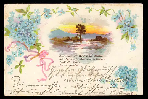 Lyrique AK Paysage avec violette poème Le rêve sur la mousse, STADTOLDENDODORF