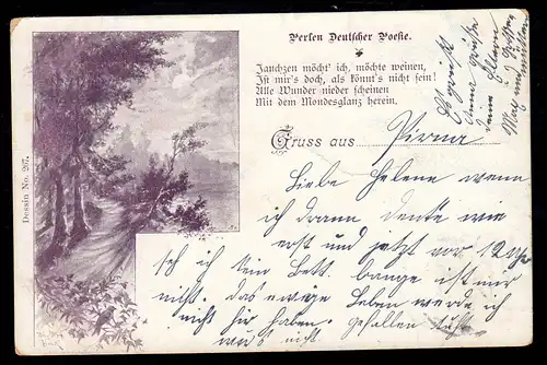 Paysage Lyrique AK - Perles Poésie allemande Gedicht Lundglance, PINA 6.1.1900