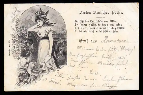 Lyrik-AK Frau mit Brief - Perlen Deutscher Poesie Gedicht Schönheit, 29.8.1901