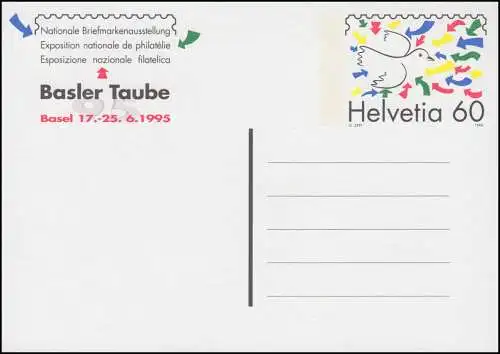 Schweiz Postkarte P 254 Ausstellung Basler Taube 95, ** postfrisch