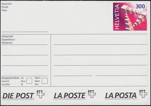 Suisse AZ 1 Adresse-Zeltel 300 (C) rouge autocollant 1994, ** frais de port