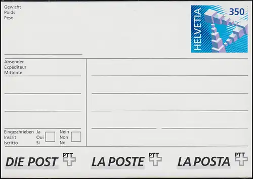 Suisse AZ 2 Adresse-Zeltel 350 (C) bleu autocollant 1994, ** frais de port
