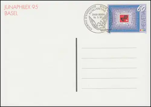 Schweiz Postkarte P 255 Ausstellung JUNAPHILEX 95 BASEL, ESSt BERN 16.5.95