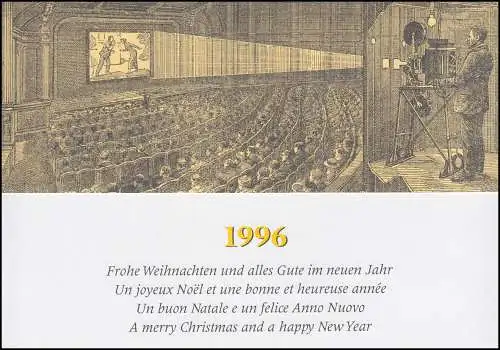 Suisse 1560-1562 anniversaire 100 ans de cinéma 1995, carte de voeux PTT à la fin de l'année
