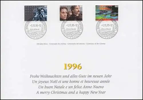 Schweiz 1560-1562 Jubiläum 100 Jahre Kino 1995, PTT-Grußkarte zum Jahreswechsel