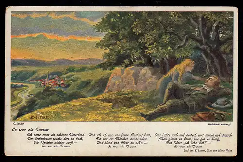 Lyrik-AK C. Zander: Es war ein Traum von Heinrich Heine, ungebraucht