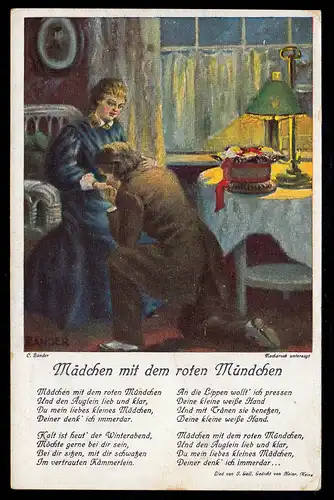 Lyrik-AK Zander: Mädchen mit dem roten Mündchen von Heinrich Heine, ungebraucht