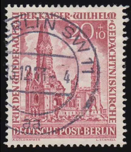108 Kaiser-Wilhelm-Gedächtniskirche 20+10 Pf, gestempelt O