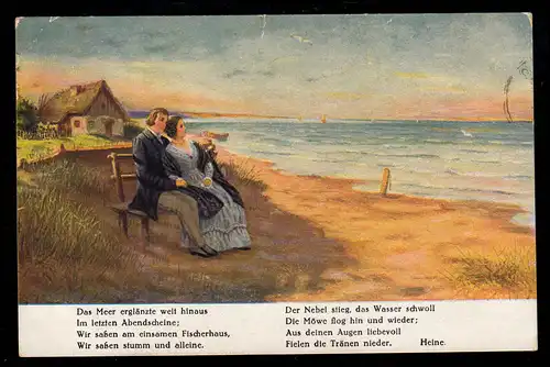 Lyrique AK R. de Witt. La mer brillait loin ... par Heinrich Heine, 1924