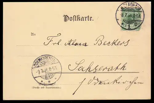 Lyrik-AK Gedicht von der Wassermühle, M.Gladbach 8.7.1898 nach ODENKIRCHEN 9.7.