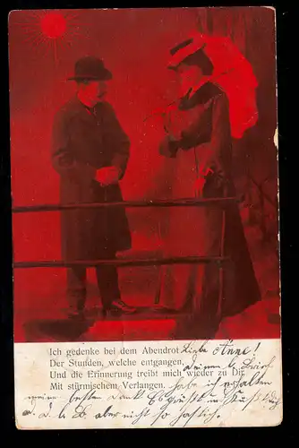 Lyrik-AK Liebespaar am Steg Gedicht Abendrot Erinnerungen, BERLIN 62 - 3.2.1904