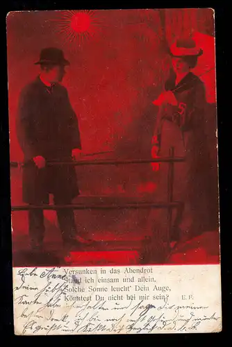 Lyrik-AK Liebespaar am Steg Gedicht Sonne in den Augen, BERLIN 62 - 27.1.1904