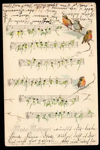 Lyrik-AK Vögel Vogelgesang Noten aus Schneeglöckchenblüten, VAREL 24.12.1899