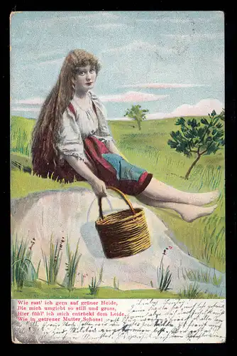 Fille de poésie AK sur la lande poème Enlevé de la souffrance, VECHTA 6.2.1907