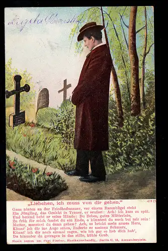 Lyrik-AK Abschied am Grab - Liebchen, ich muss von Dir gehen. LANDIN 12.4.1904 