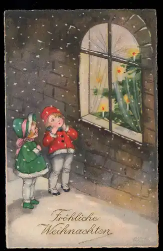 AK Noël: Les enfants voient l'arbre de Noël par la fenêtre BIBERACH/RISS 24.12.30