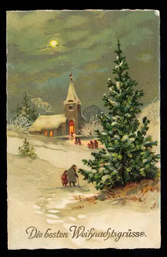 AK Weihnachten: Auf dem Weg zum Mitternachtsgebet, ULM (DONAU) 24.12.1927
